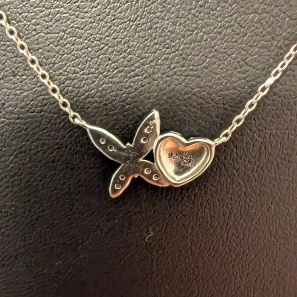 LA CN 925 Sterling Silver Two Tone Heart & CZ Butterfly 16